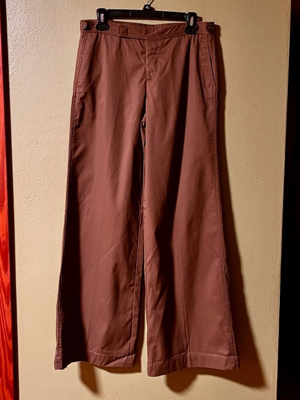 Ralph Lauren Brown Cotton Wide Leg Pants Women's Size 6 Button Tab High Rise